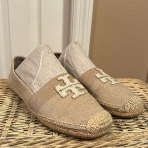 Tory Burch Weston Flat Espadrilles in Natural Linen, Size 7